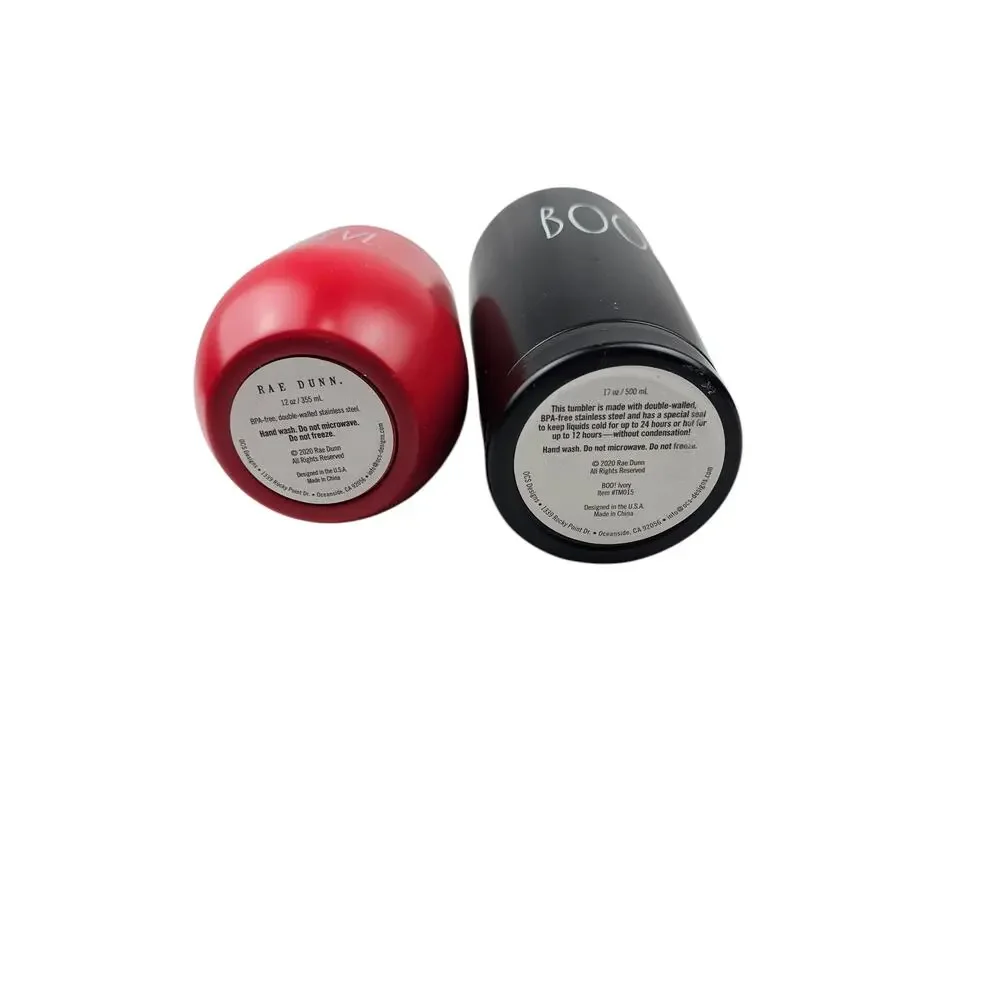 2 Rae Dunn Insulated Stainless Steel  Tumblers Red 12 oz. and Black‎ 17 oz.